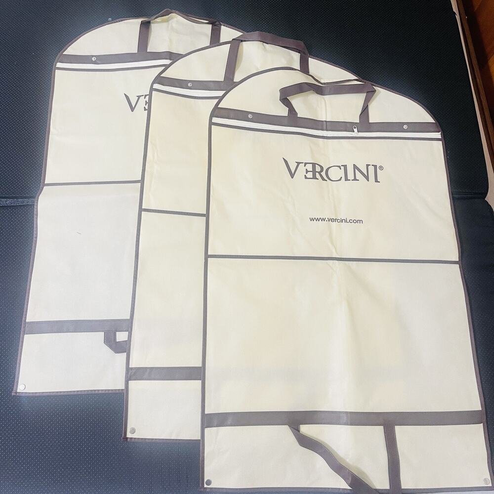 3 -pcs Vercini Brand Suit Garment Travel‎ Clothings Hanger Bags Beige Brown